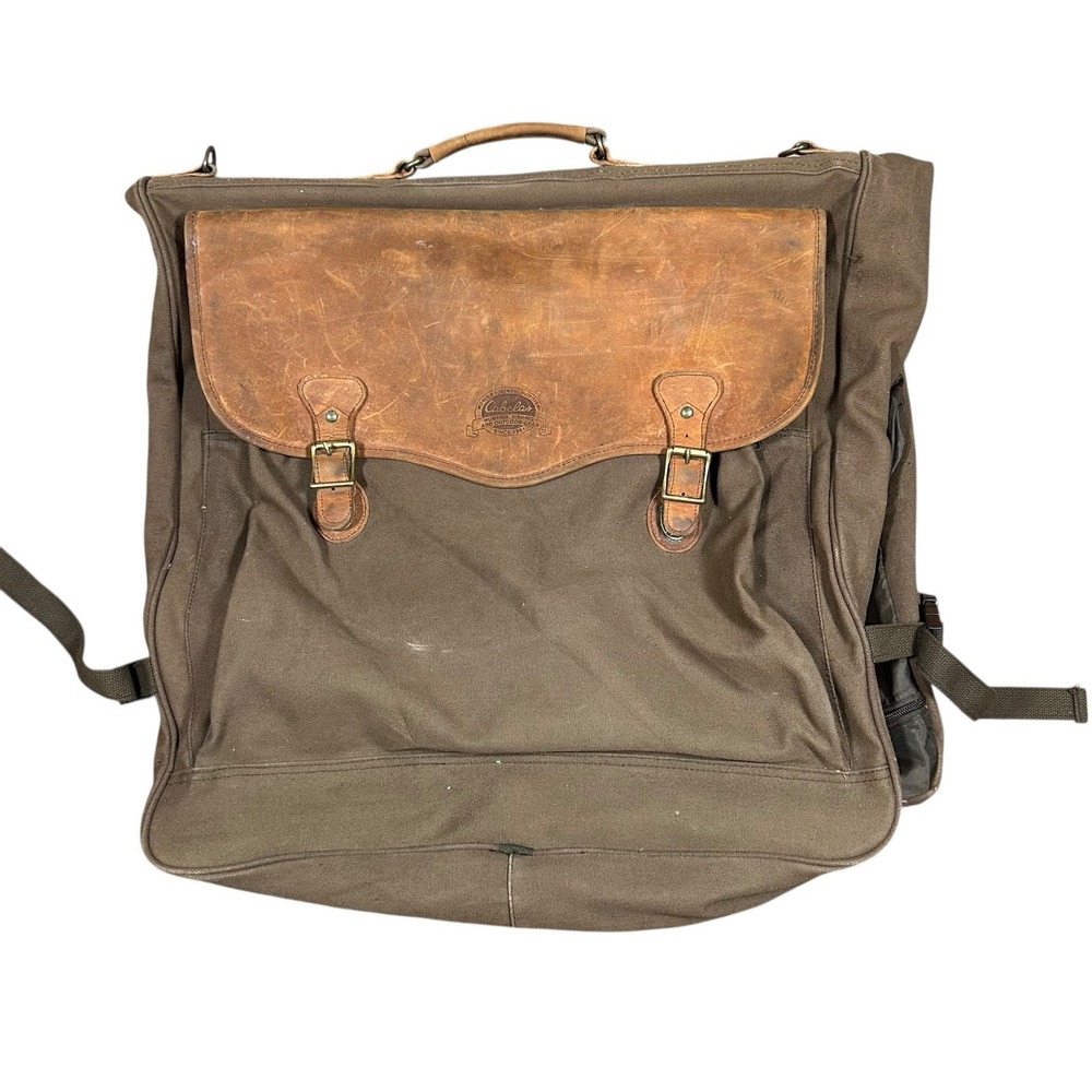 Vintage Cabelas Canvas & Leather Garment Bag Luggage Travel Hunting Outdoor